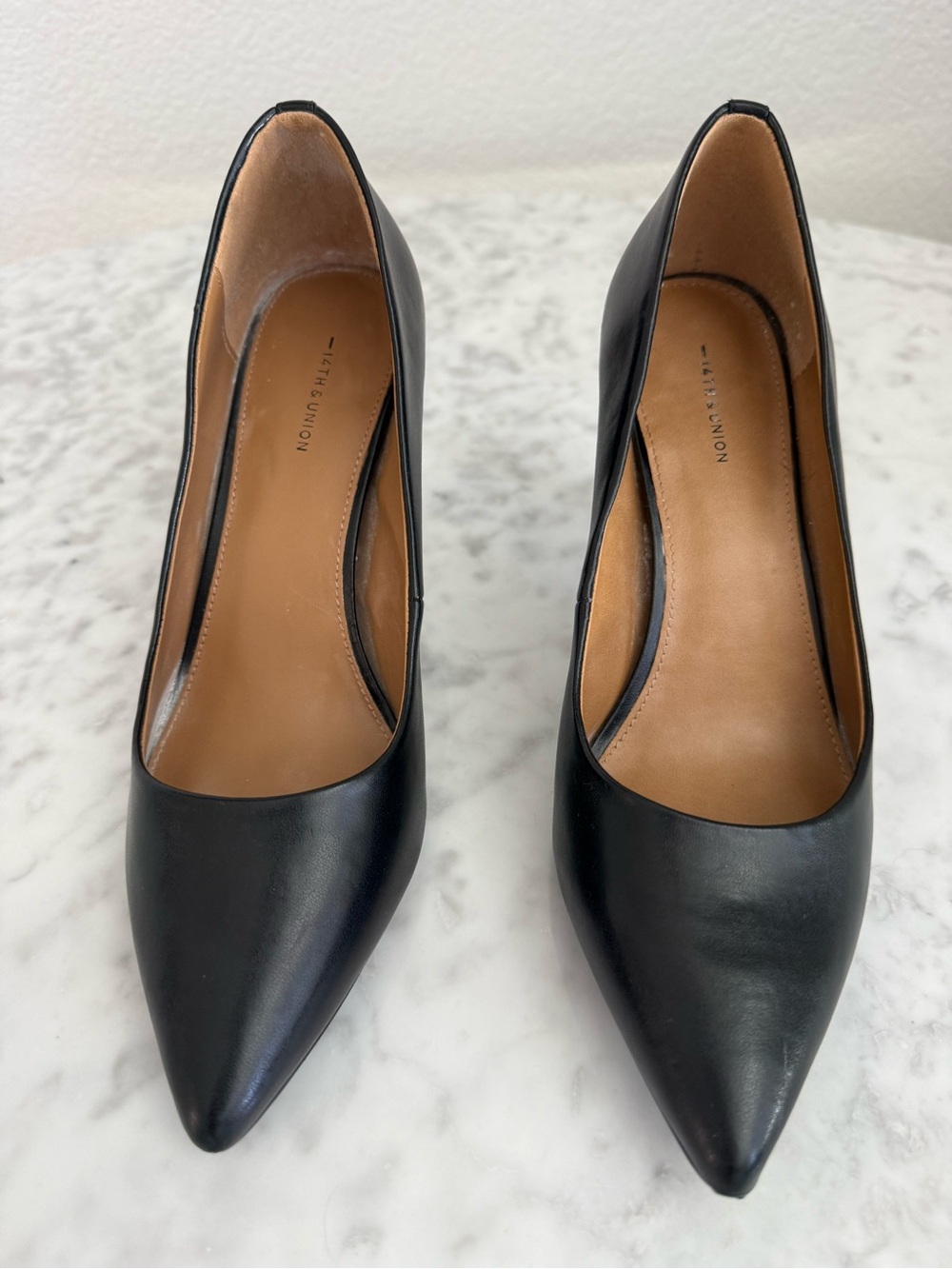 14th & Union Black Pointed Leather Pumps